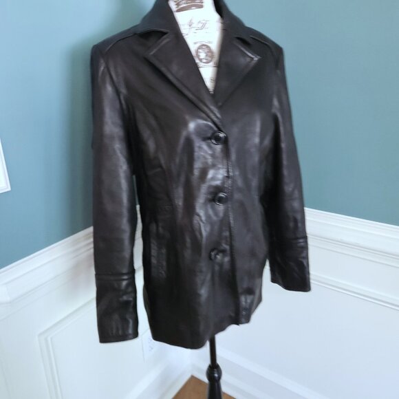 Michael Kors L Black Genuine Leather Jacket Coat - Picture 1 of 7